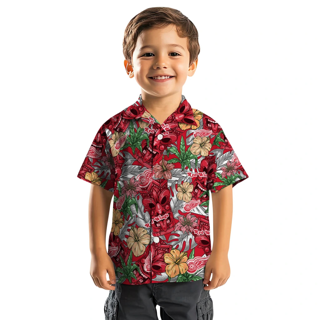 Detroit Red Wings Hawaiian Shirt - Hibiscus Tiki Jungle | Hula Hawaiian Shirts