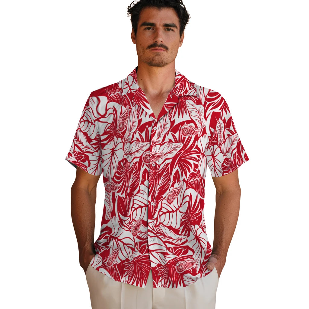Detroit Red Wings Hawaiian Shirt - Monstera Layer | Hula Hawaiian Shirts