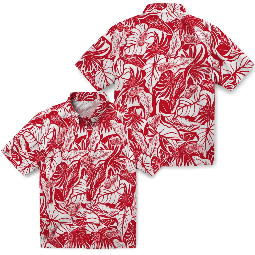 Detroit Red Wings Hawaiian Shirt - Monstera Layer | Hula Hawaiian Shirts