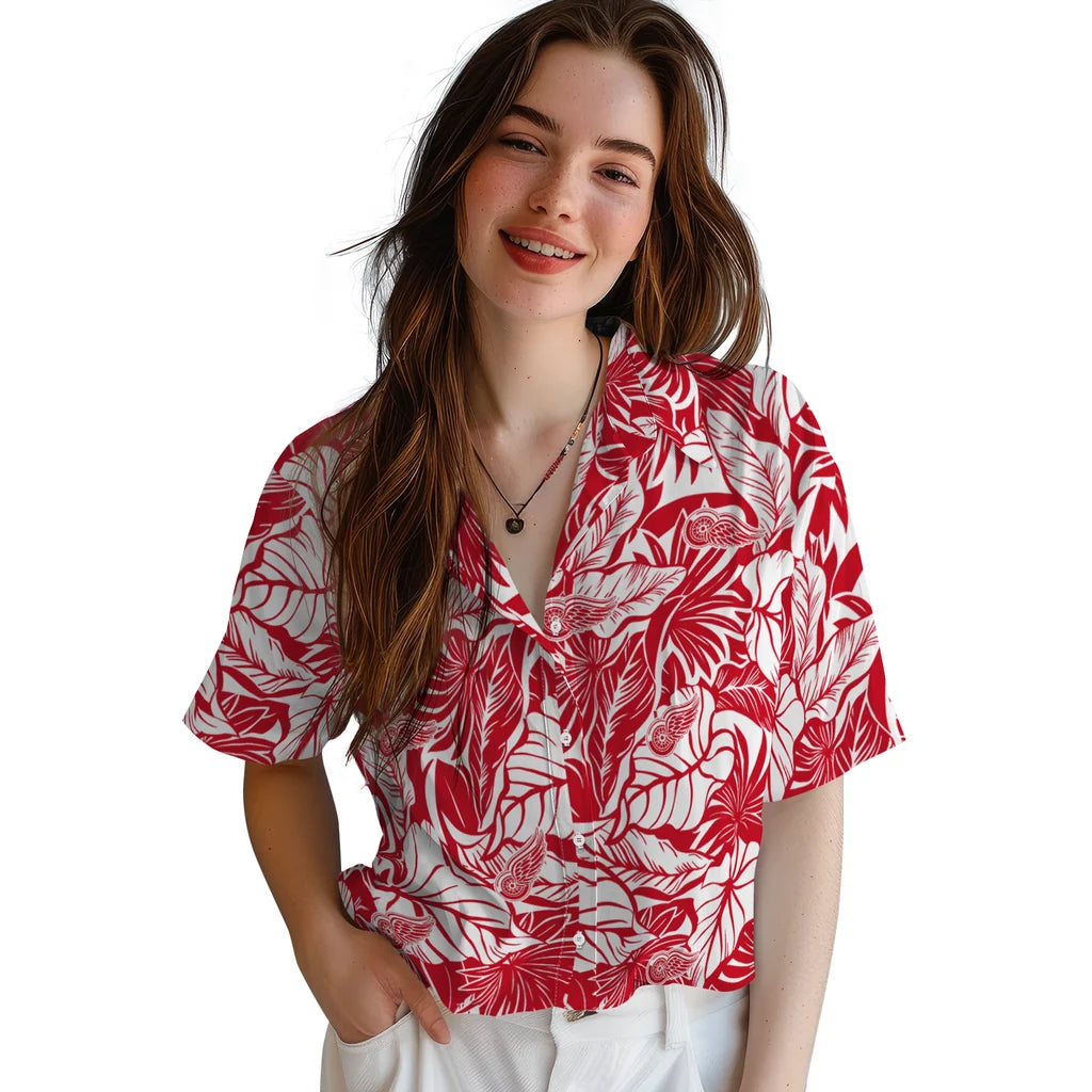 Detroit Red Wings Hawaiian Shirt - Monstera Layer | Hula Hawaiian Shirts