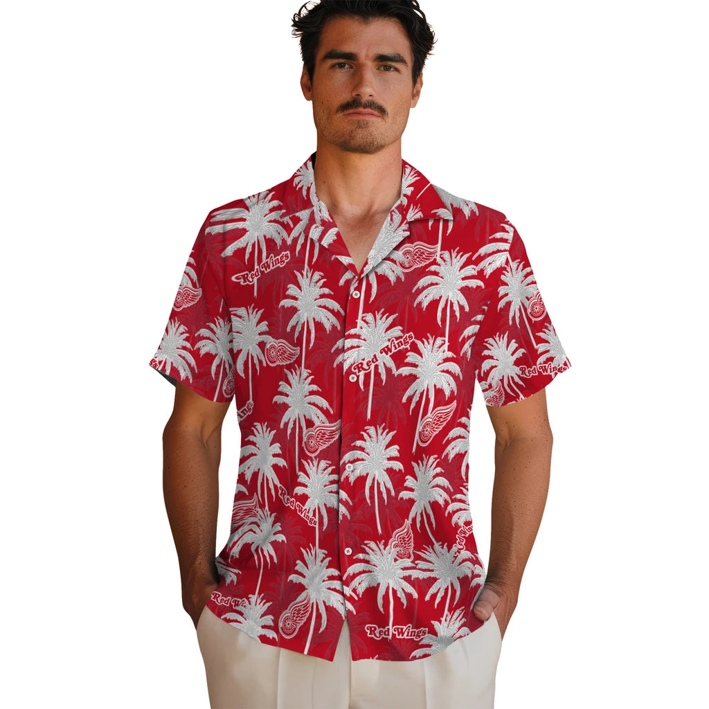 Detroit Red Wings Hawaiian Shirt - Palm Tree Motif | Hula Hawaiian Shirts