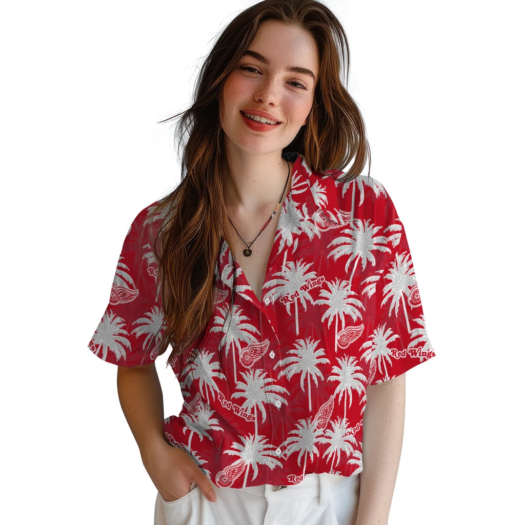 Detroit Red Wings Hawaiian Shirt - Palm Tree Motif | Hula Hawaiian Shirts