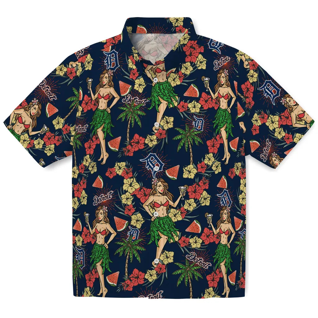 Detroit Tigers Hawaiian Shirt - Hawaiian Girls Design | Hula Hawaiian Shirts