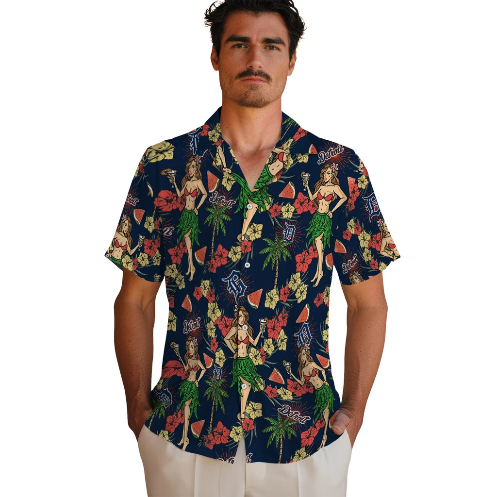 Detroit Tigers Hawaiian Shirt - Hawaiian Girls Design | Hula Hawaiian Shirts