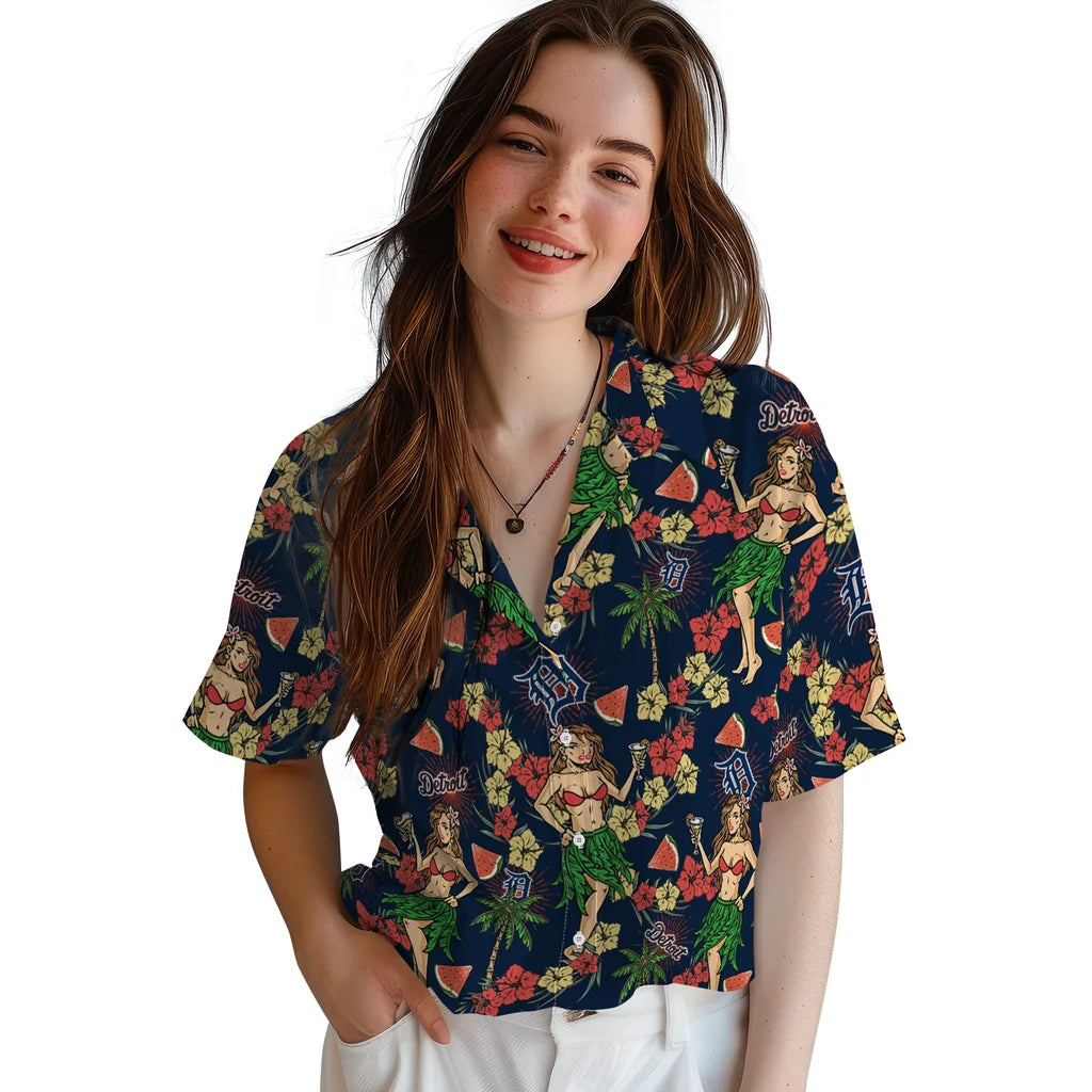 Detroit Tigers Hawaiian Shirt - Hawaiian Girls Design | Hula Hawaiian Shirts