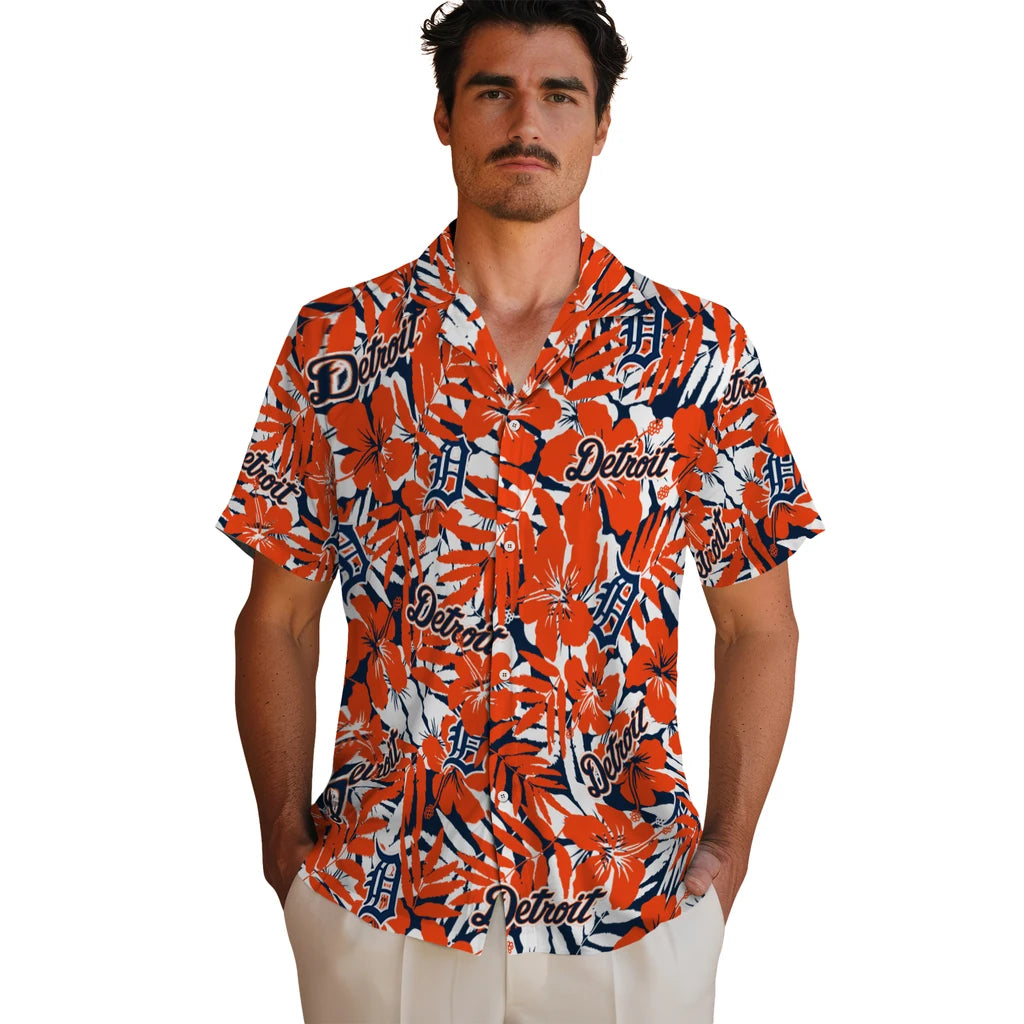 Detroit Tigers Hawaiian Shirt - Hibiscus Overlay | Hula Hawaiian Shirts