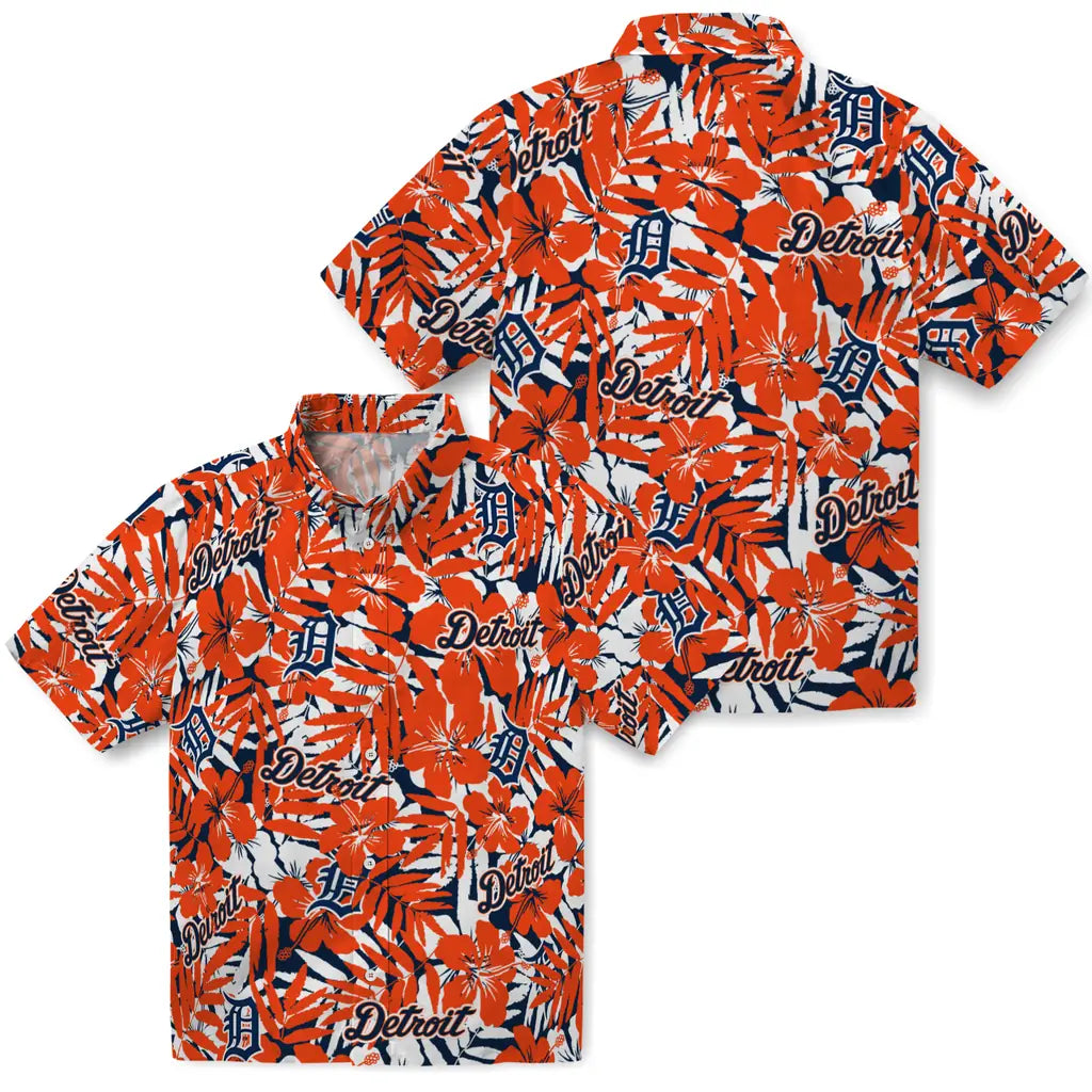 Detroit Tigers Hawaiian Shirt - Hibiscus Overlay | Hula Hawaiian Shirts