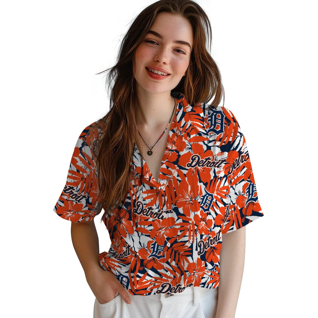 Detroit Tigers Hawaiian Shirt - Hibiscus Overlay | Hula Hawaiian Shirts