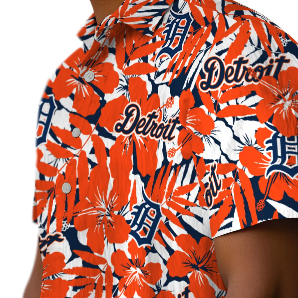 Detroit Tigers Hawaiian Shirt - Hibiscus Overlay | Hula Hawaiian Shirts