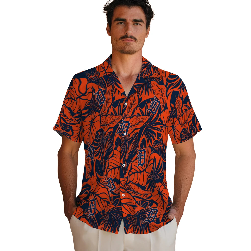 Detroit Tigers Hawaiian Shirt - Monstera Layer | Hula Hawaiian Shirts