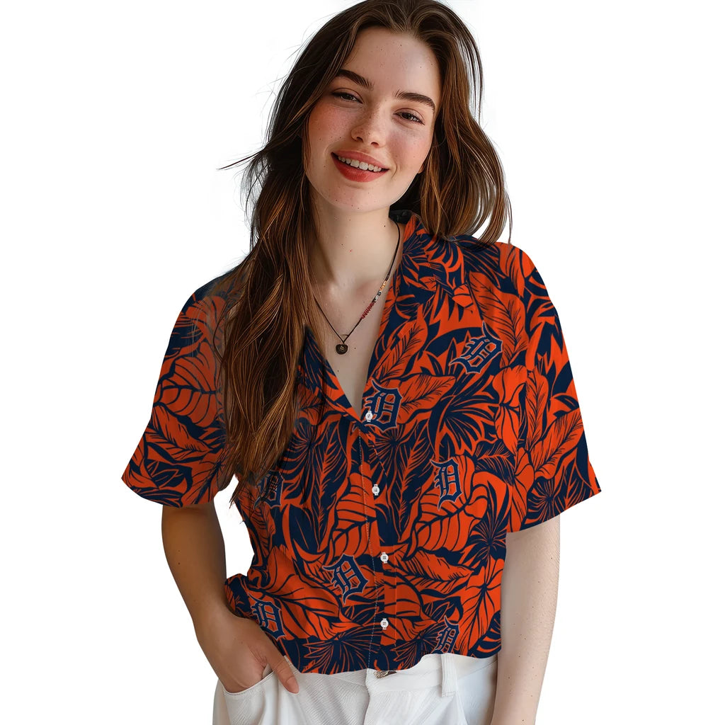 Detroit Tigers Hawaiian Shirt - Monstera Layer | Hula Hawaiian Shirts