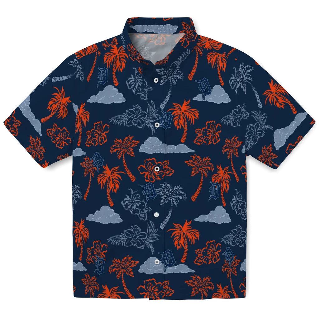 Detroit Tigers Hawaiian Shirt - Palm And Clouds | Hula Hawaiian Shirts