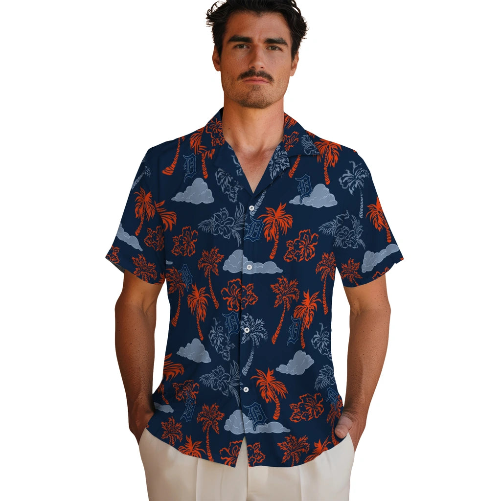 Detroit Tigers Hawaiian Shirt - Palm And Clouds | Hula Hawaiian Shirts