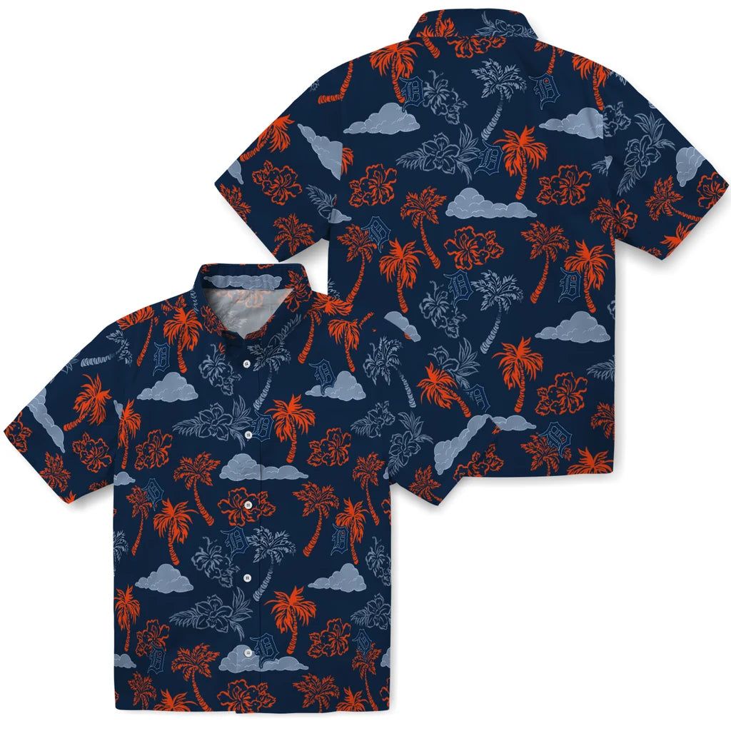 Detroit Tigers Hawaiian Shirt - Palm And Clouds | Hula Hawaiian Shirts