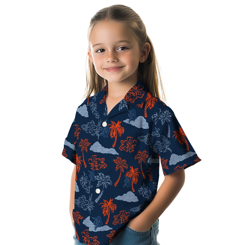 Detroit Tigers Hawaiian Shirt - Palm And Clouds | Hula Hawaiian Shirts