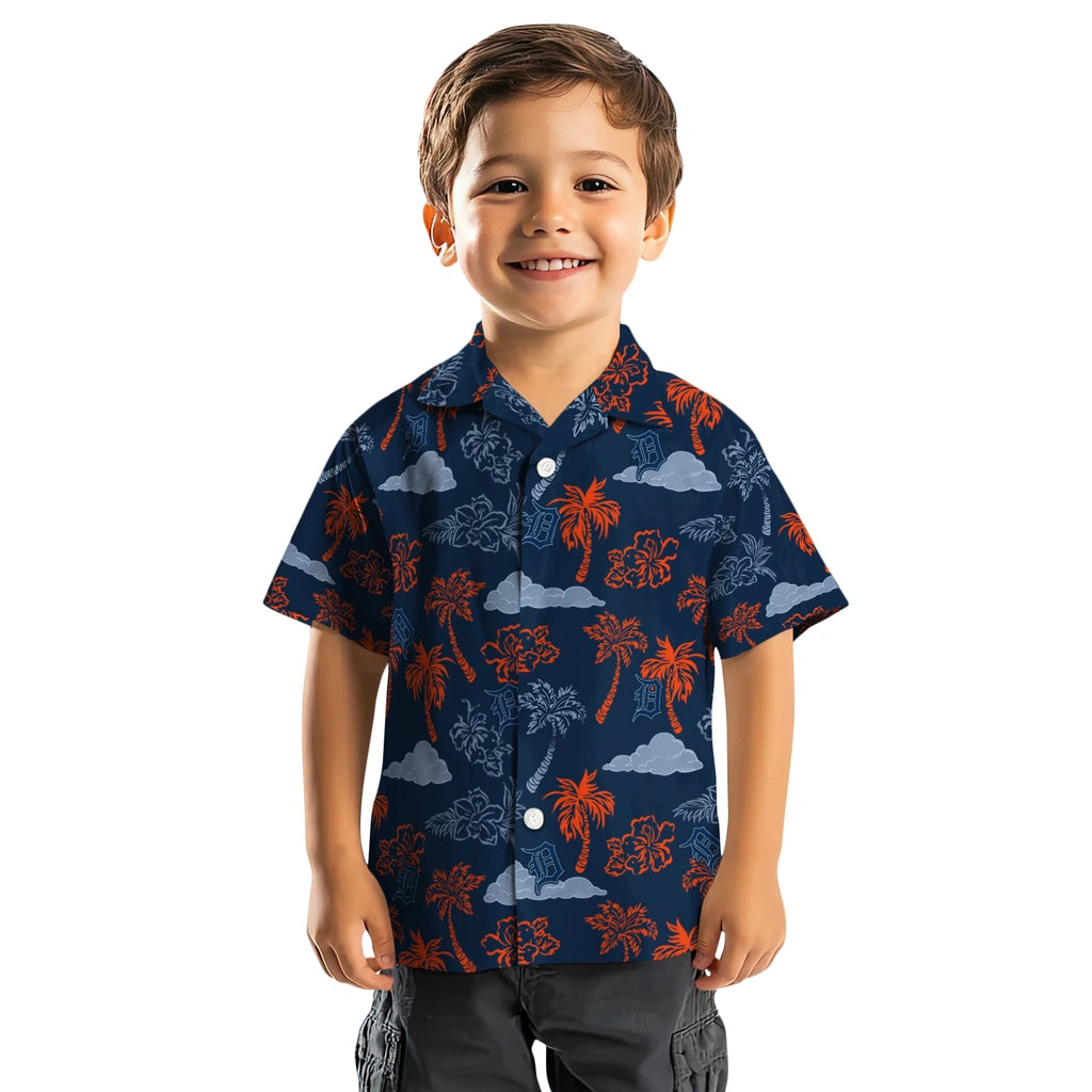 Detroit Tigers Hawaiian Shirt - Palm And Clouds | Hula Hawaiian Shirts