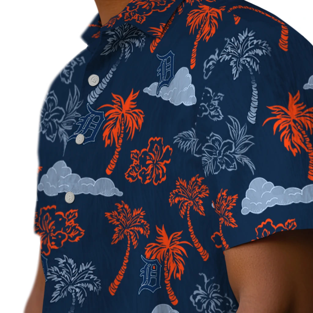 Detroit Tigers Hawaiian Shirt - Palm And Clouds | Hula Hawaiian Shirts