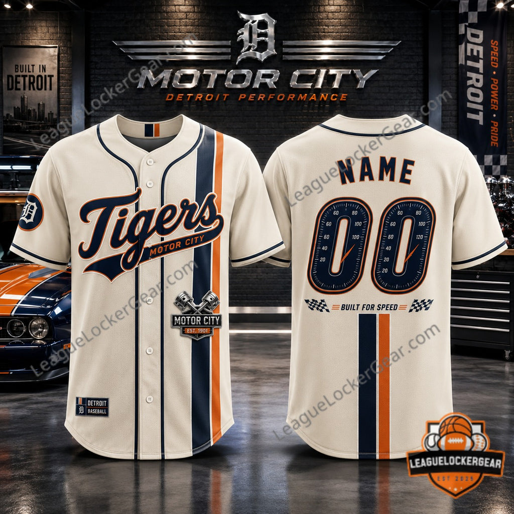 Detroit Tigers Motor City Built For Speed Automotive Custom Baseball Jersey - LeagueLockerGear