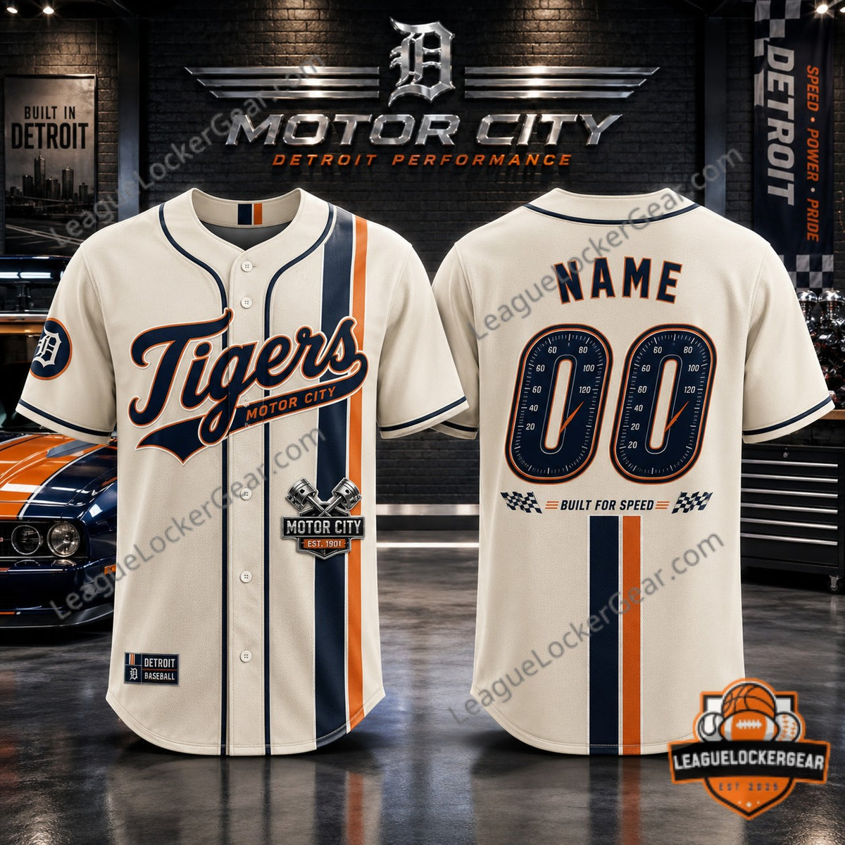 Detroit Tigers Motor City Built For Speed Automotive Custom Baseball Jersey - LeagueLockerGear