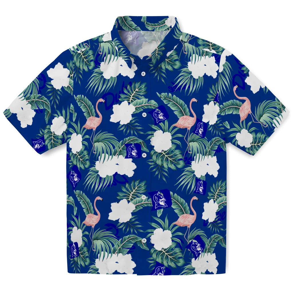 Duke Blue Devils Hawaiian Shirt - Flamingo and Hibiscus | Hula Hawaiian Shirts