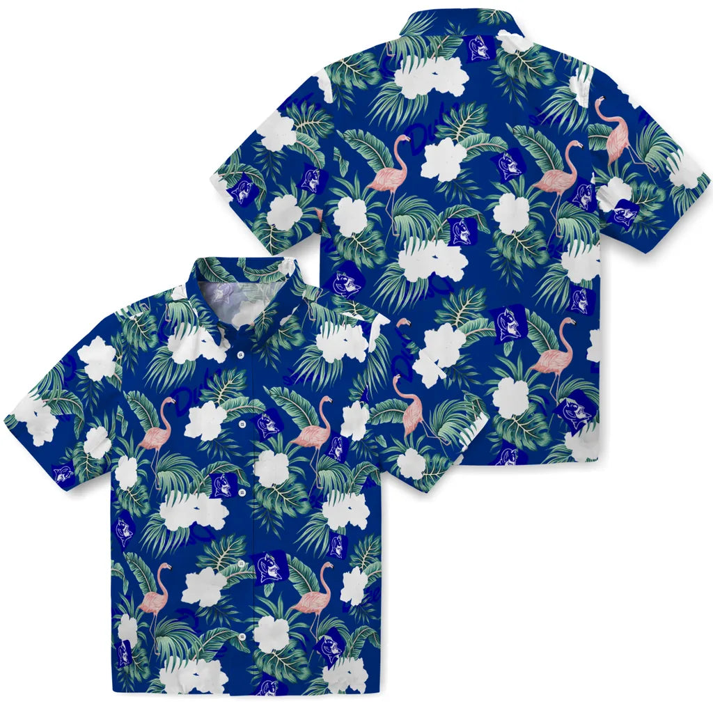 Duke Blue Devils Hawaiian Shirt - Flamingo and Hibiscus | Hula Hawaiian Shirts