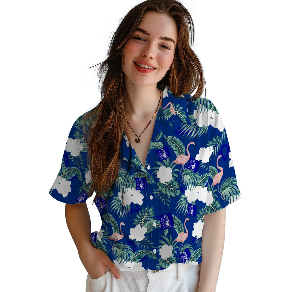 Duke Blue Devils Hawaiian Shirt - Flamingo and Hibiscus | Hula Hawaiian Shirts