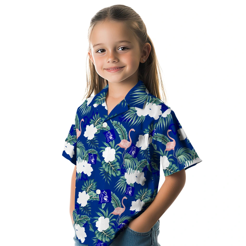 Duke Blue Devils Hawaiian Shirt - Flamingo and Hibiscus | Hula Hawaiian Shirts