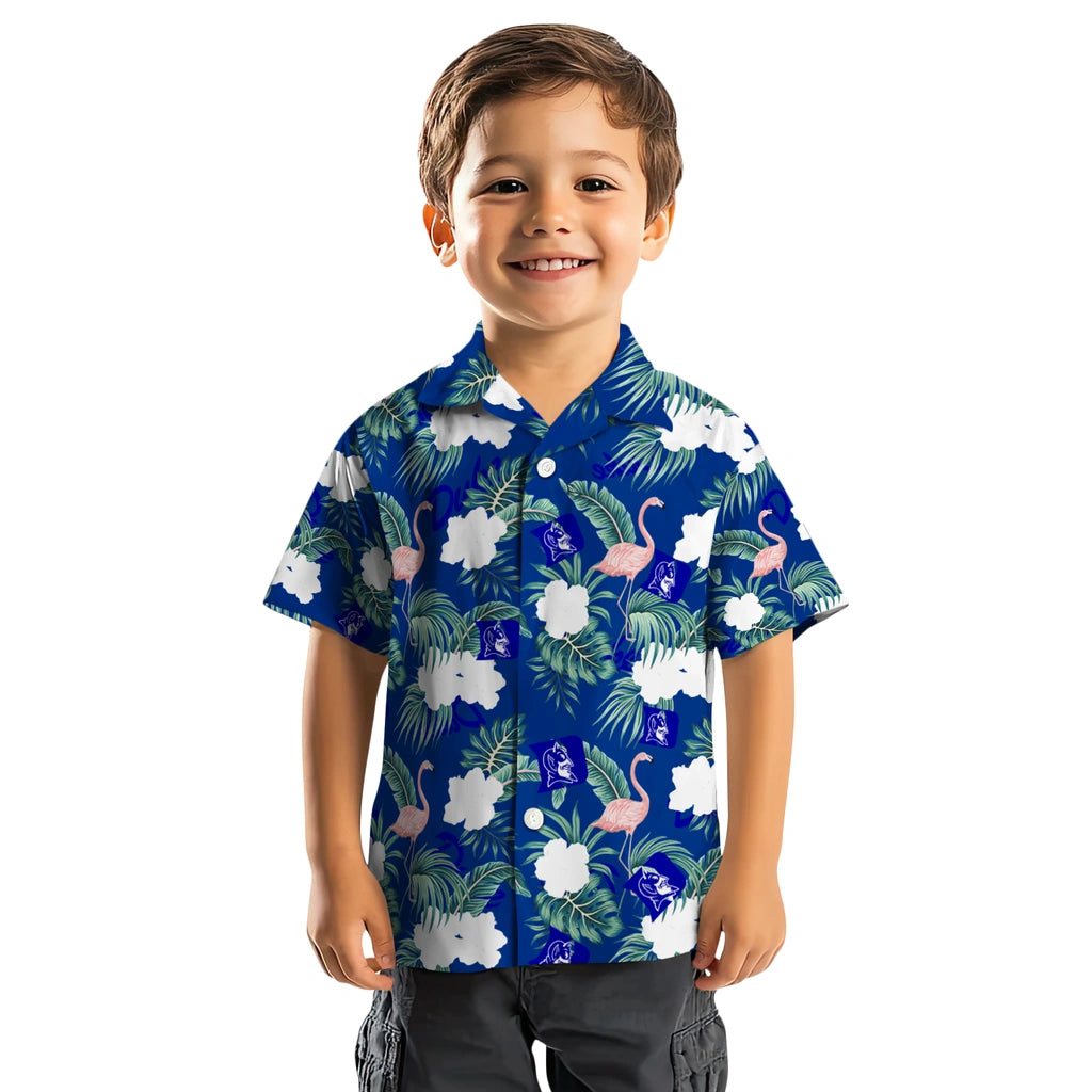 Duke Blue Devils Hawaiian Shirt - Flamingo and Hibiscus | Hula Hawaiian Shirts