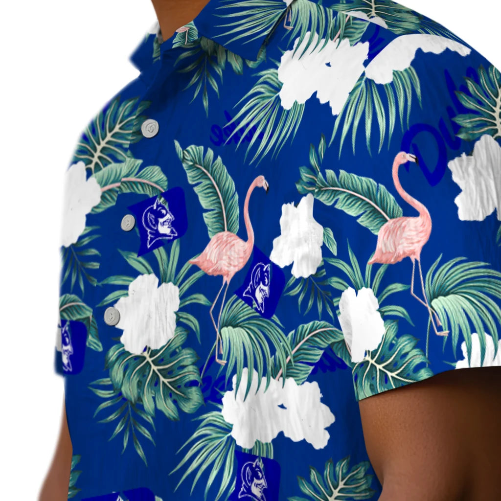 Duke Blue Devils Hawaiian Shirt - Flamingo and Hibiscus | Hula Hawaiian Shirts