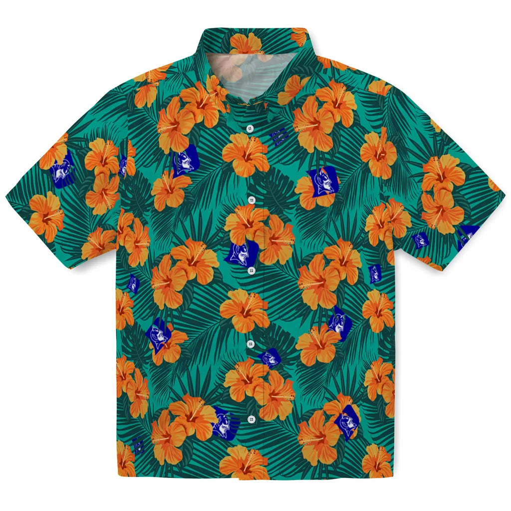 Duke Blue Devils Hawaiian Shirt - Hibiscus and Palm Leaves | Hula Hawaiian Shirts