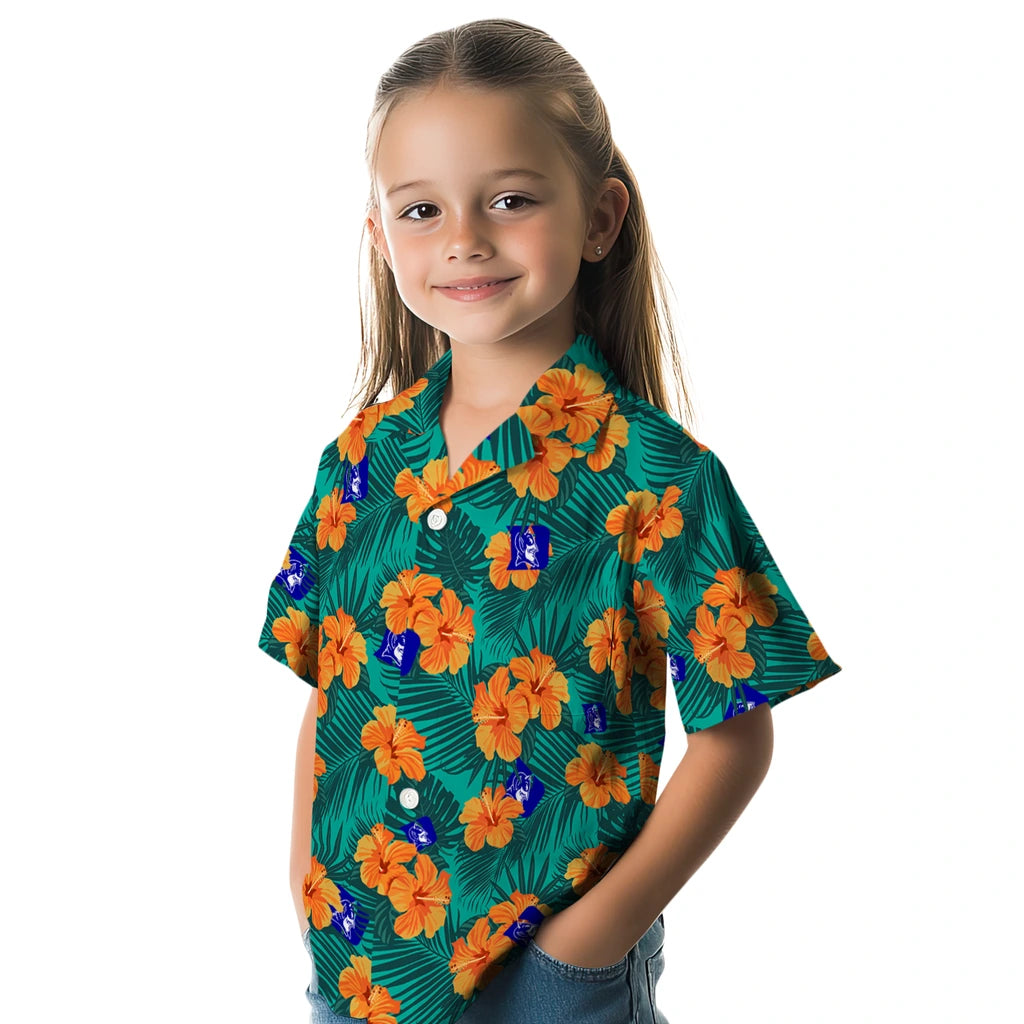 Duke Blue Devils Hawaiian Shirt - Hibiscus and Palm Leaves | Hula Hawaiian Shirts