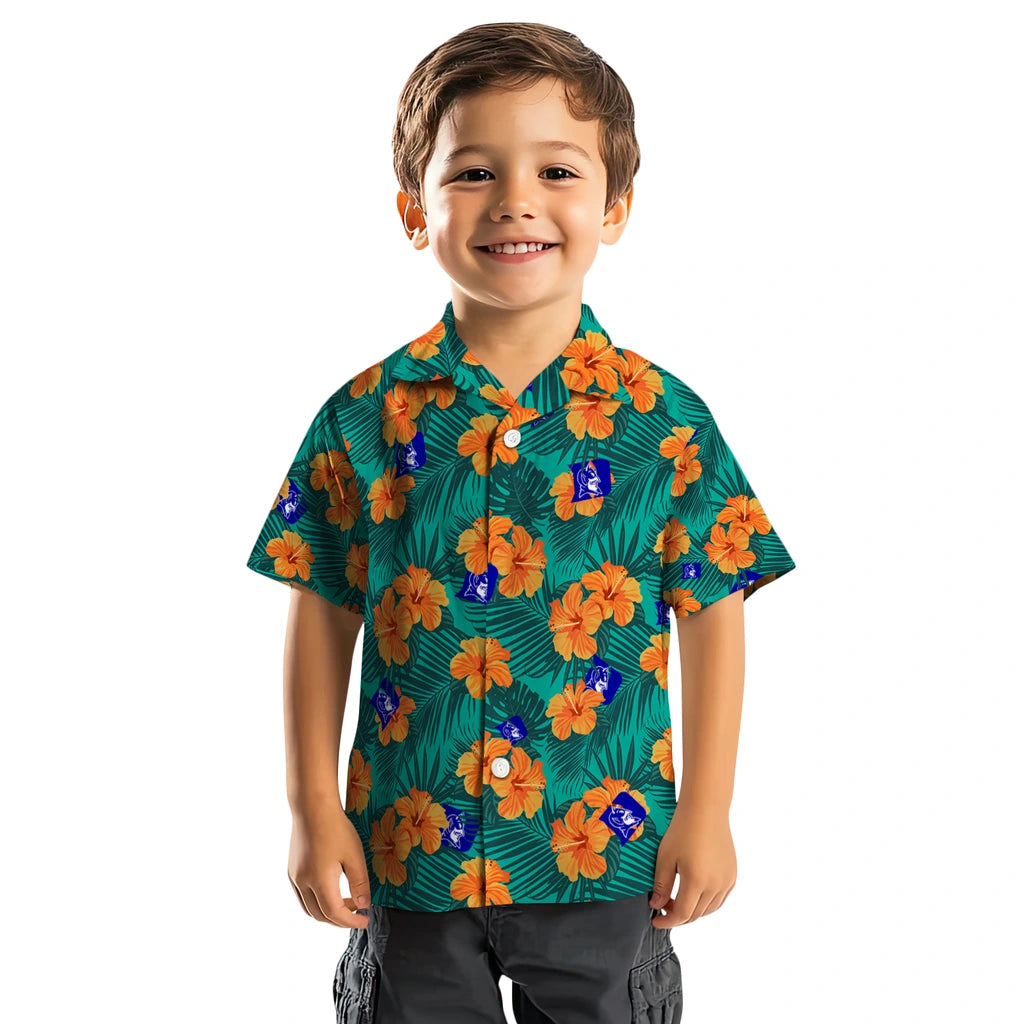 Duke Blue Devils Hawaiian Shirt - Hibiscus and Palm Leaves | Hula Hawaiian Shirts