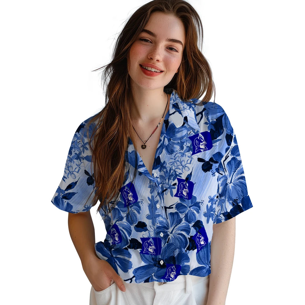 Duke Blue Devils Hawaiian Shirt - Hibiscus Arrangement | Hula Hawaiian Shirts