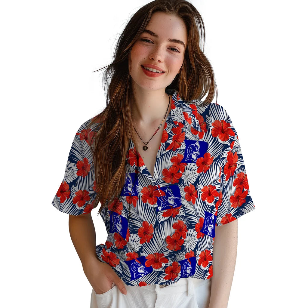 Duke Blue Devils Hawaiian Shirt - Hibiscus Fiesta | Hula Hawaiian Shirts