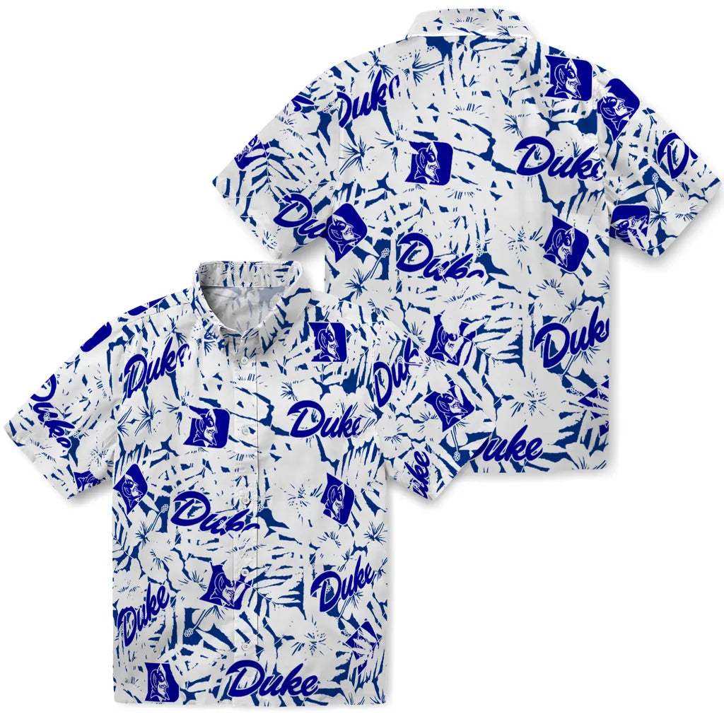 Duke Blue Devils Hawaiian Shirt - Hibiscus Overlay | Hula Hawaiian Shirts