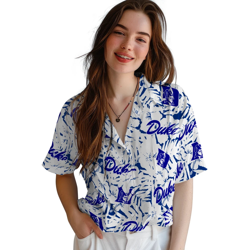 Duke Blue Devils Hawaiian Shirt - Hibiscus Overlay | Hula Hawaiian Shirts