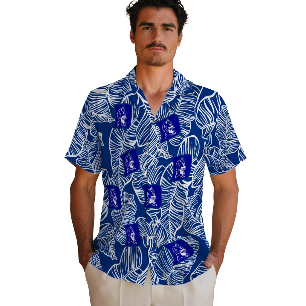 Duke Blue Devils Hawaiian Shirt - Leaf Outline | Hula Hawaiian Shirts