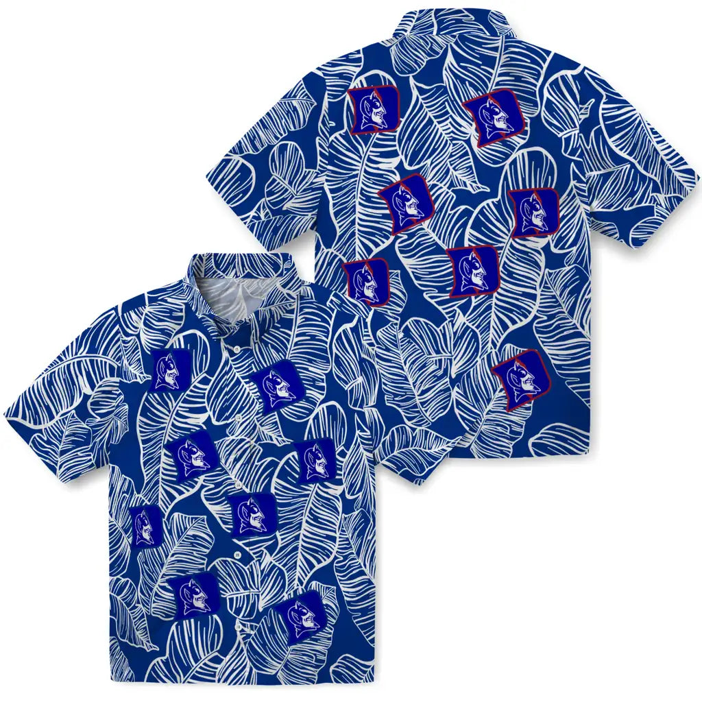 Duke Blue Devils Hawaiian Shirt - Leaf Outline | Hula Hawaiian Shirts