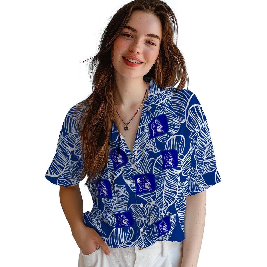 Duke Blue Devils Hawaiian Shirt - Leaf Outline | Hula Hawaiian Shirts