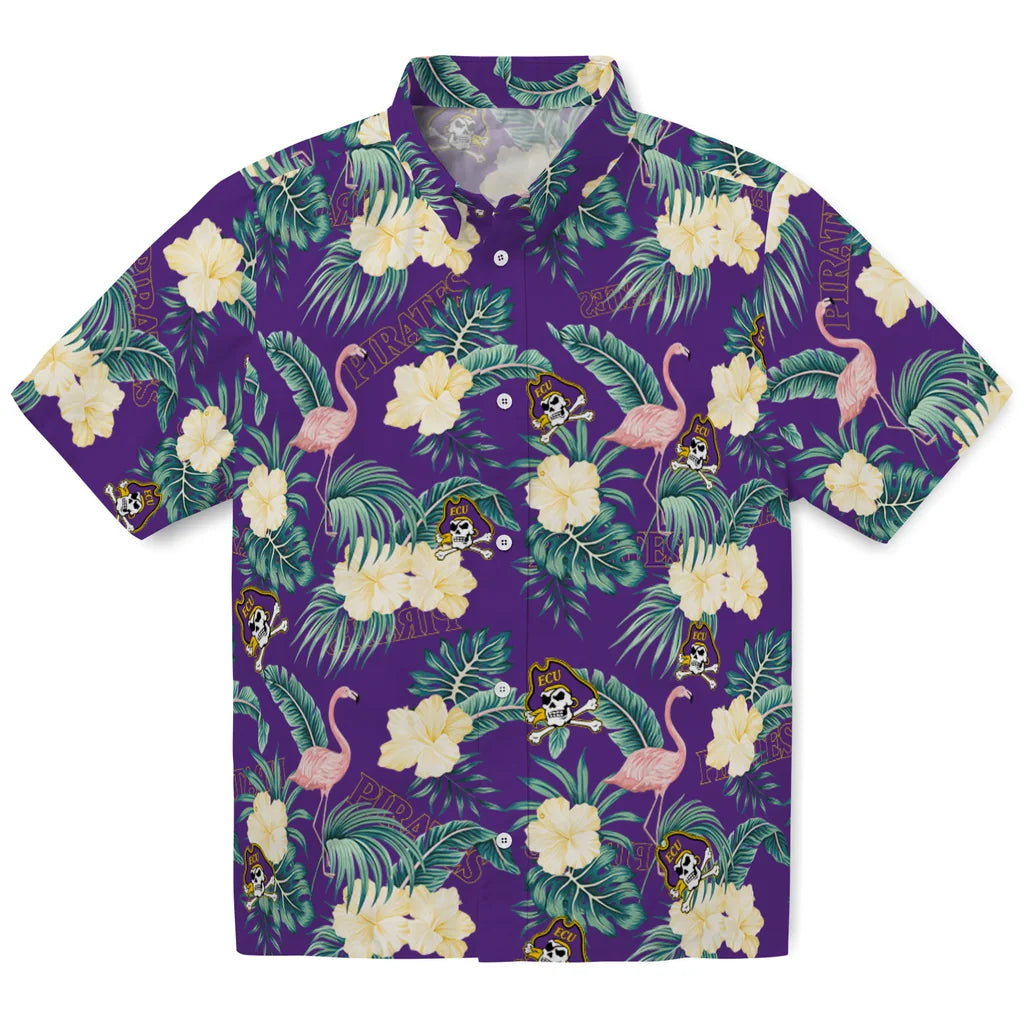 East Carolina Pirates Hawaiian Shirt - Flamingo and Hibiscus | Hula Hawaiian Shirts