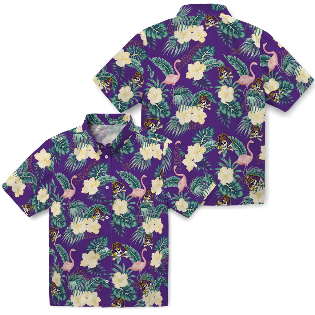 East Carolina Pirates Hawaiian Shirt - Flamingo and Hibiscus | Hula Hawaiian Shirts