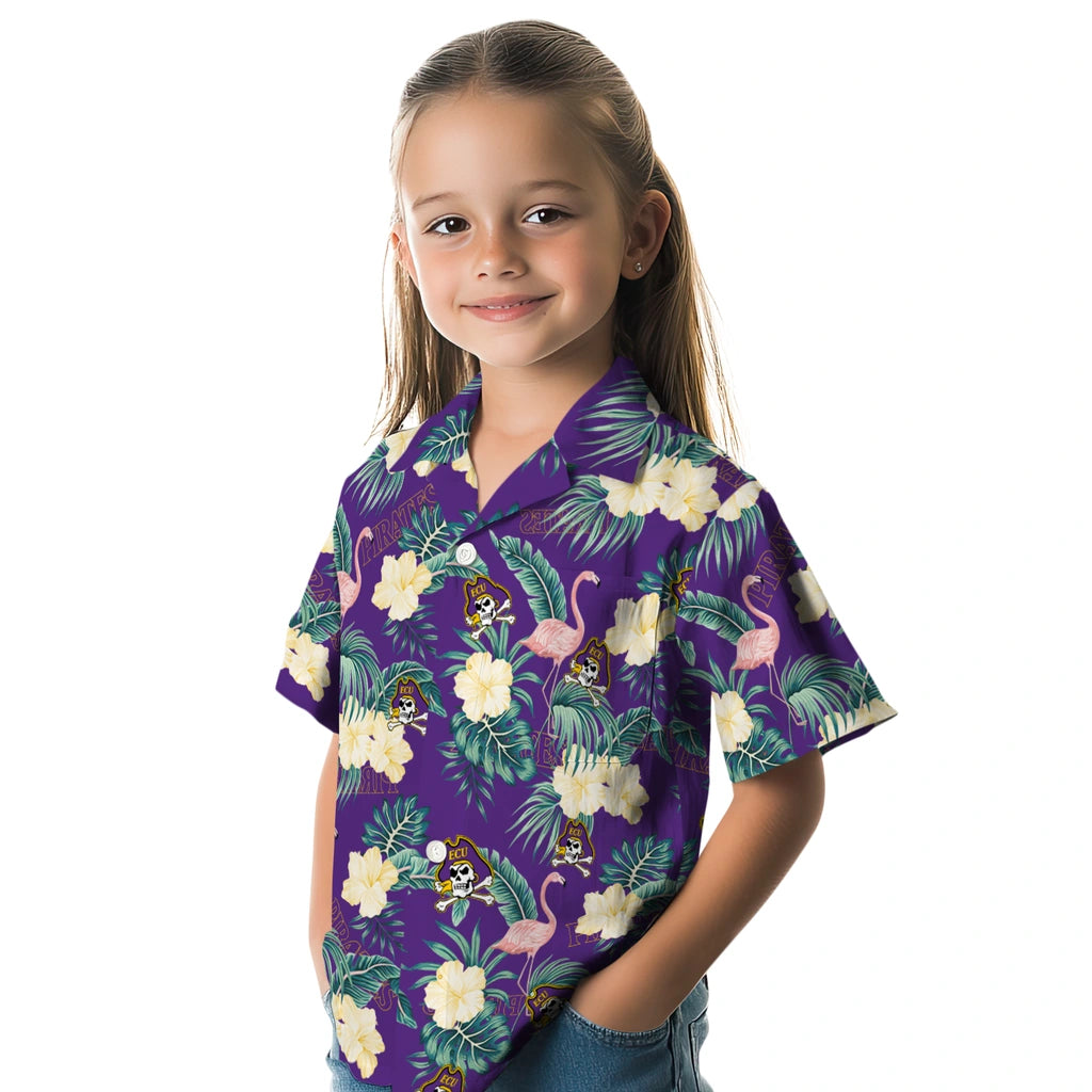 East Carolina Pirates Hawaiian Shirt - Flamingo and Hibiscus | Hula Hawaiian Shirts