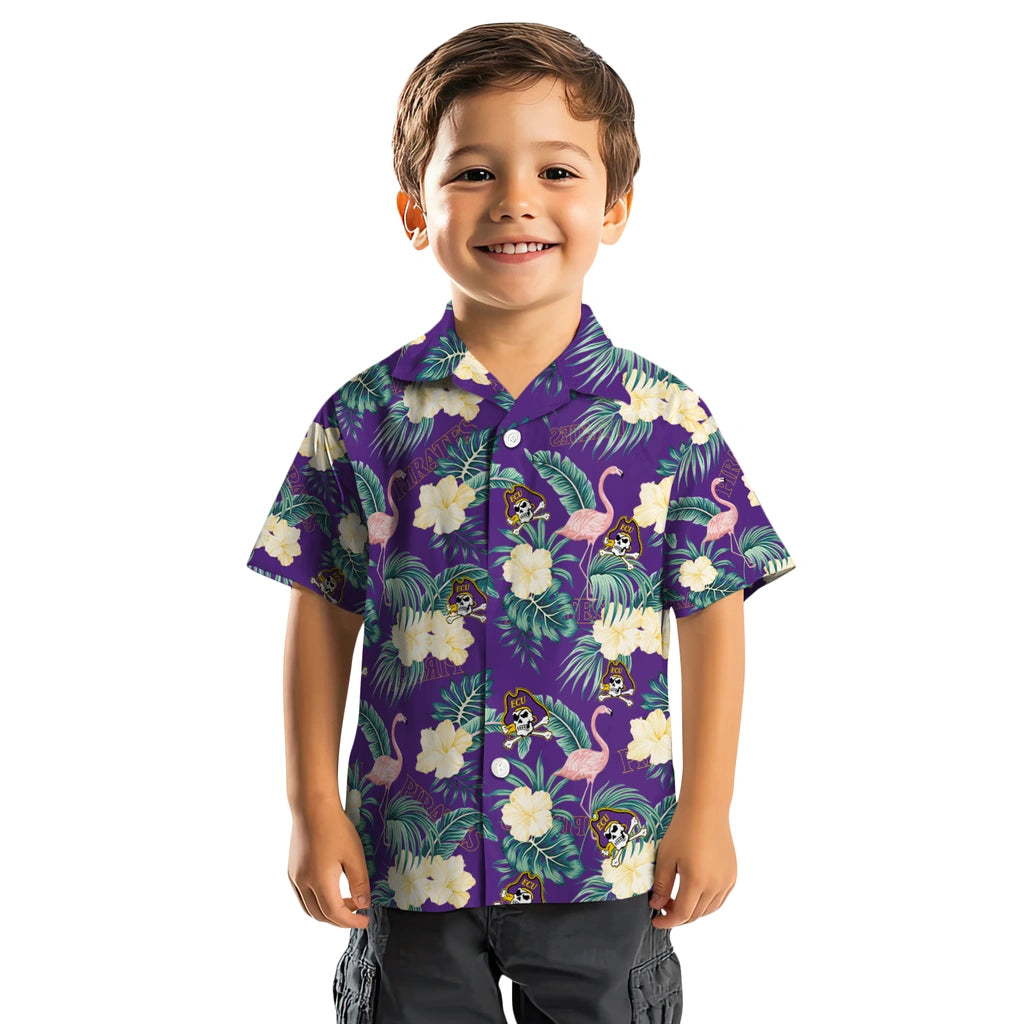 East Carolina Pirates Hawaiian Shirt - Flamingo and Hibiscus | Hula Hawaiian Shirts