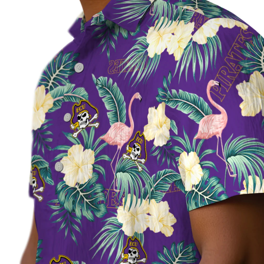 East Carolina Pirates Hawaiian Shirt - Flamingo and Hibiscus | Hula Hawaiian Shirts