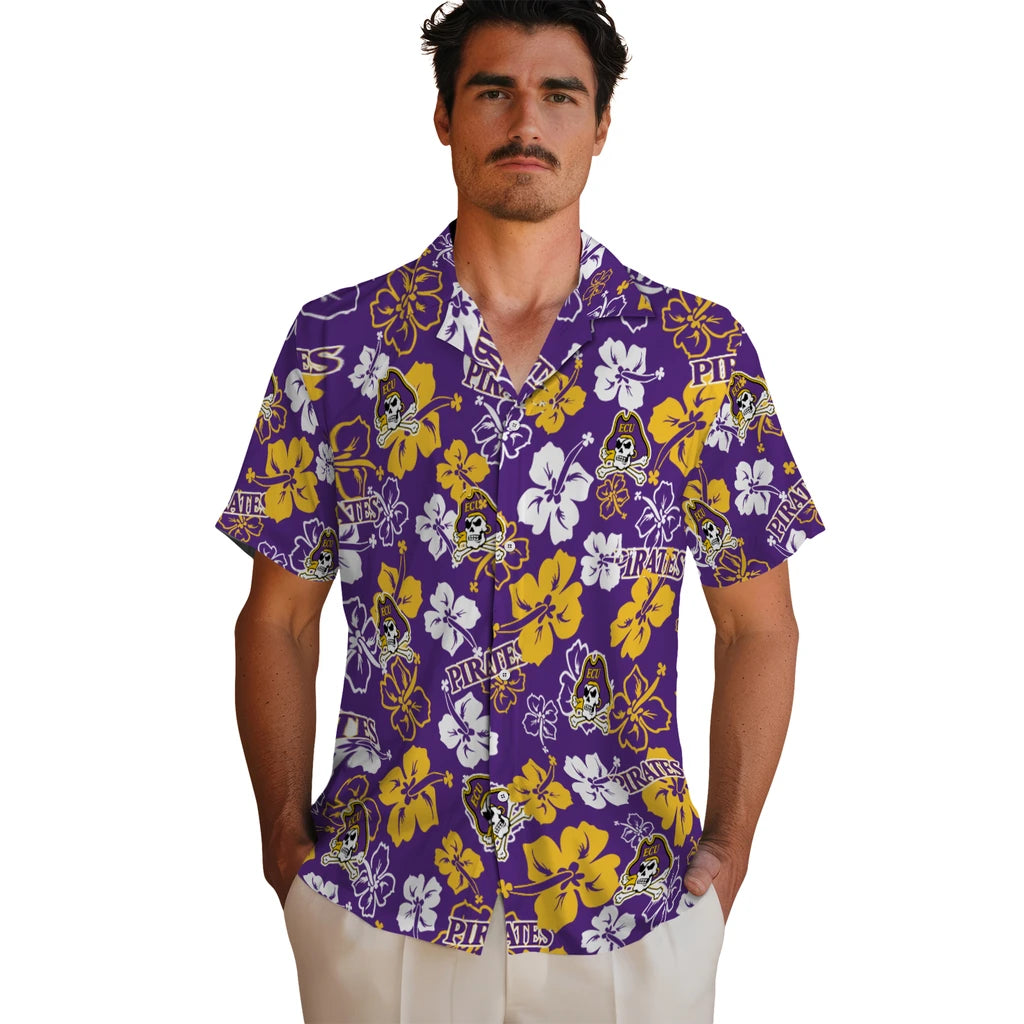 East Carolina Pirates Hawaiian Shirt - Hibiscus Flower Design | Hula Hawaiian Shirts