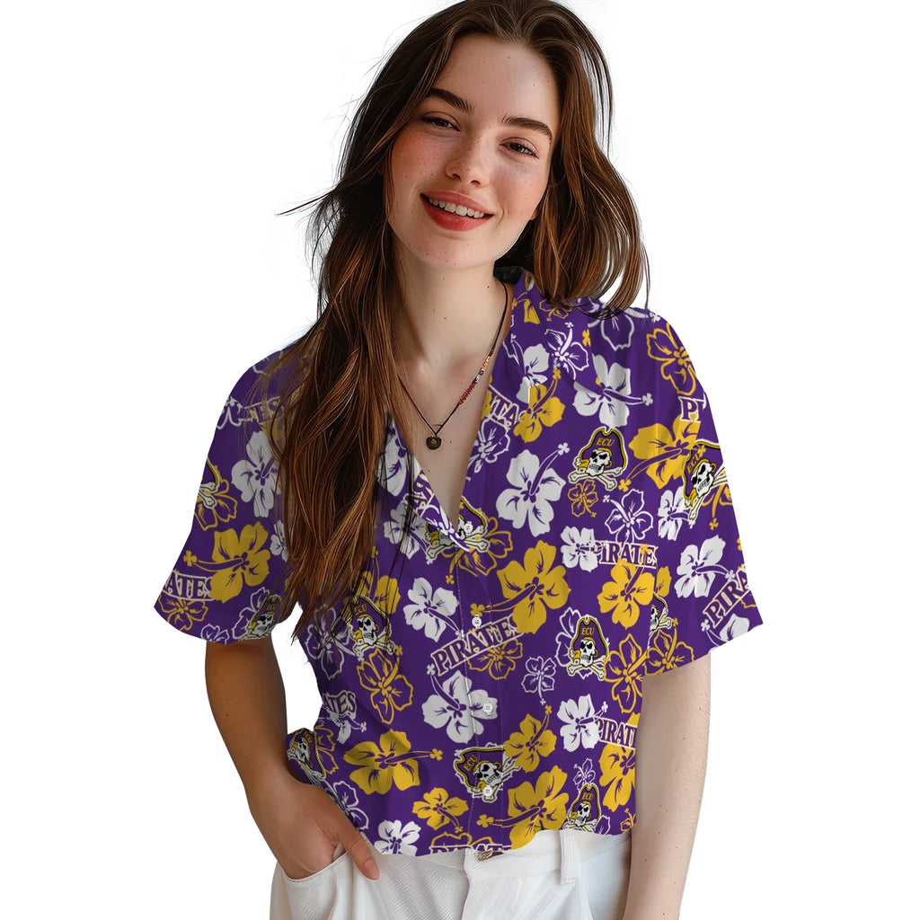 East Carolina Pirates Hawaiian Shirt - Hibiscus Flower Design | Hula Hawaiian Shirts