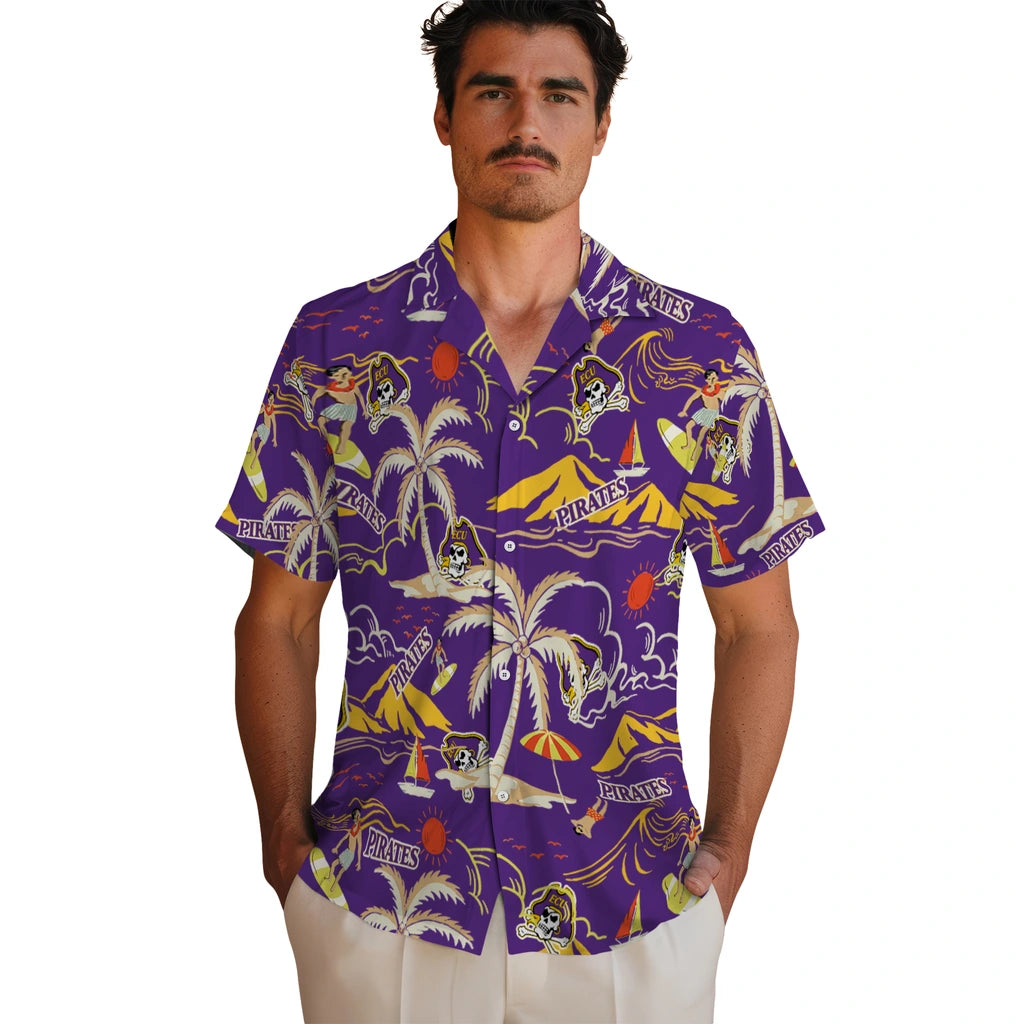 East Carolina Pirates Hawaiian Shirt - Palm Tree Island | Hula Hawaiian Shirts