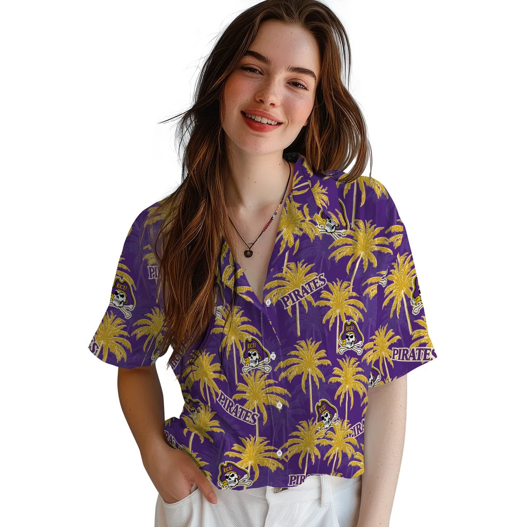 East Carolina Pirates Hawaiian Shirt - Palm Tree Motif | Hula Hawaiian Shirts