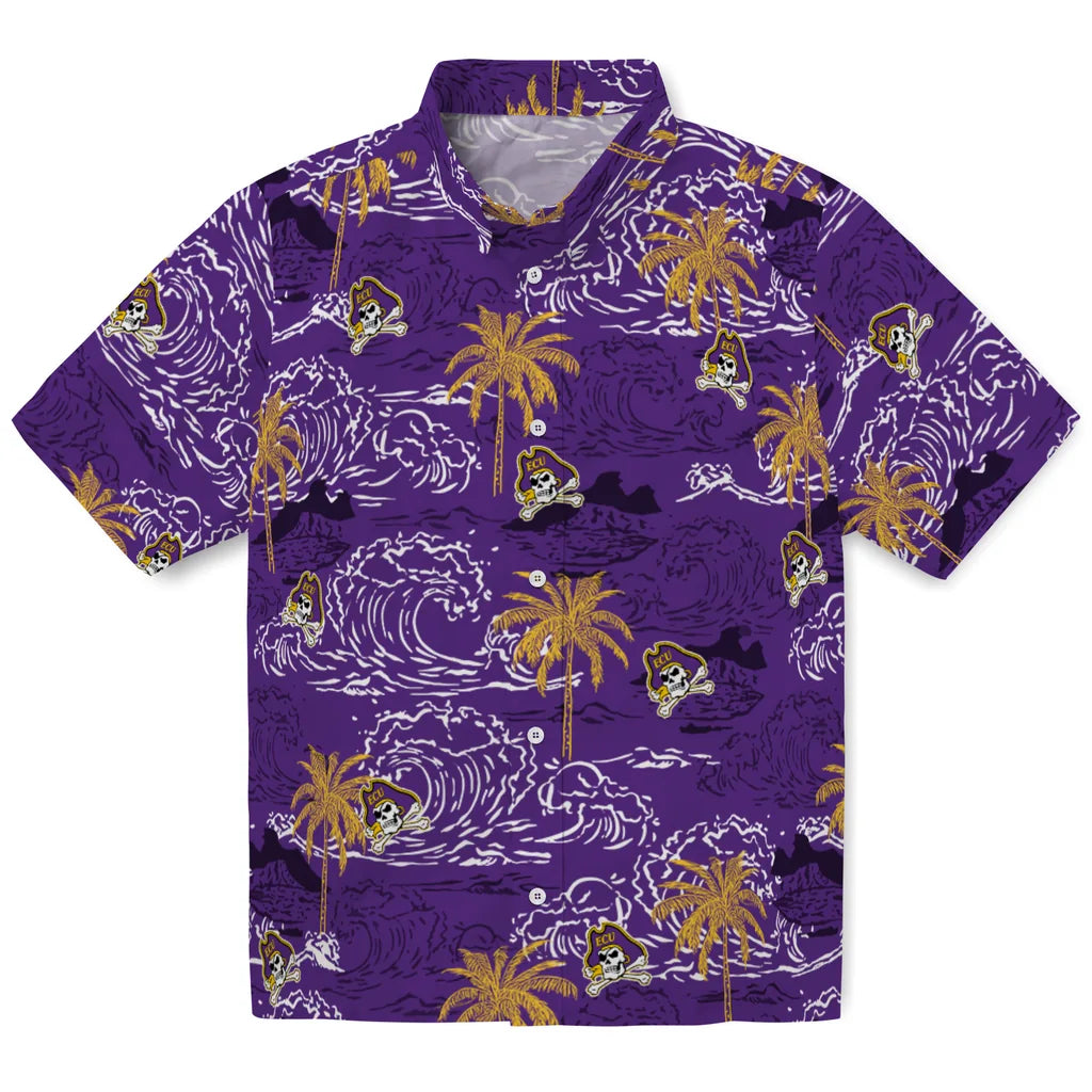 East Carolina Pirates Hawaiian Shirt - Wave Palm | Hula Hawaiian Shirts