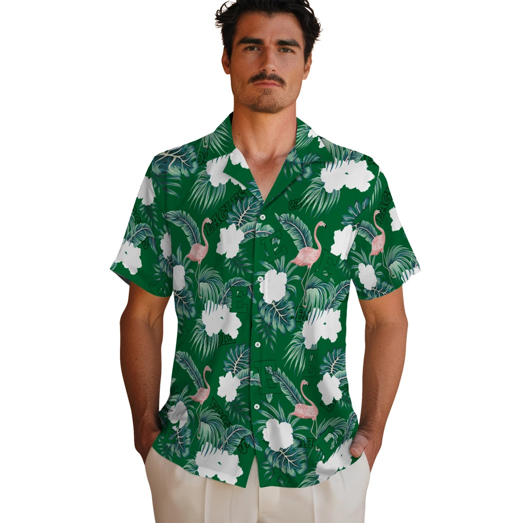 Eastern Michigan Eagles Hawaiian Shirt - Flamingo and Hibiscus | Hula Hawaiian Shirts